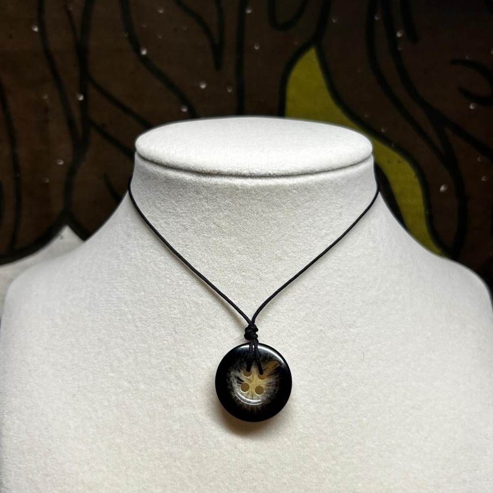 Handmade Starburst Button Pendant Choker Necklace Adjustable Cord Boho OOAK Gift